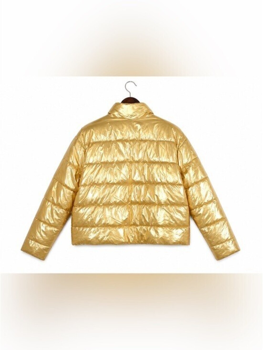 Time and Tru Women's Gold Metallic Cropped Puffer Jacket Quilted Zip Front XL - Picture 4 of 4